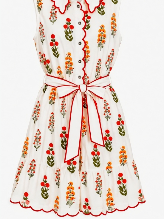 entro Dresses & Skirts - entro White Floral Tie-Waist Dress with Red and Orange Accents